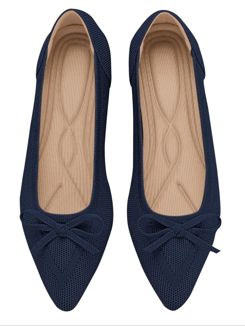 Women's Navy Pointed-Toe Bow Flats